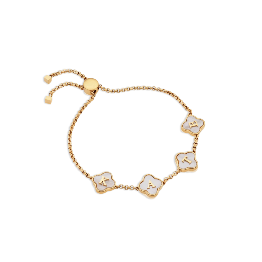 Bracciale Clover & Pearl - Placcato in oro e regolabile